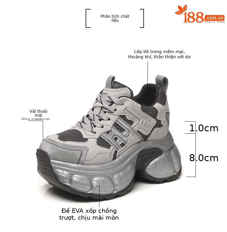 Giày sneaker nữ chunky đế dày mặt lưới thoáng khí, phong cách thể thao — màu trắng chi tiết 2