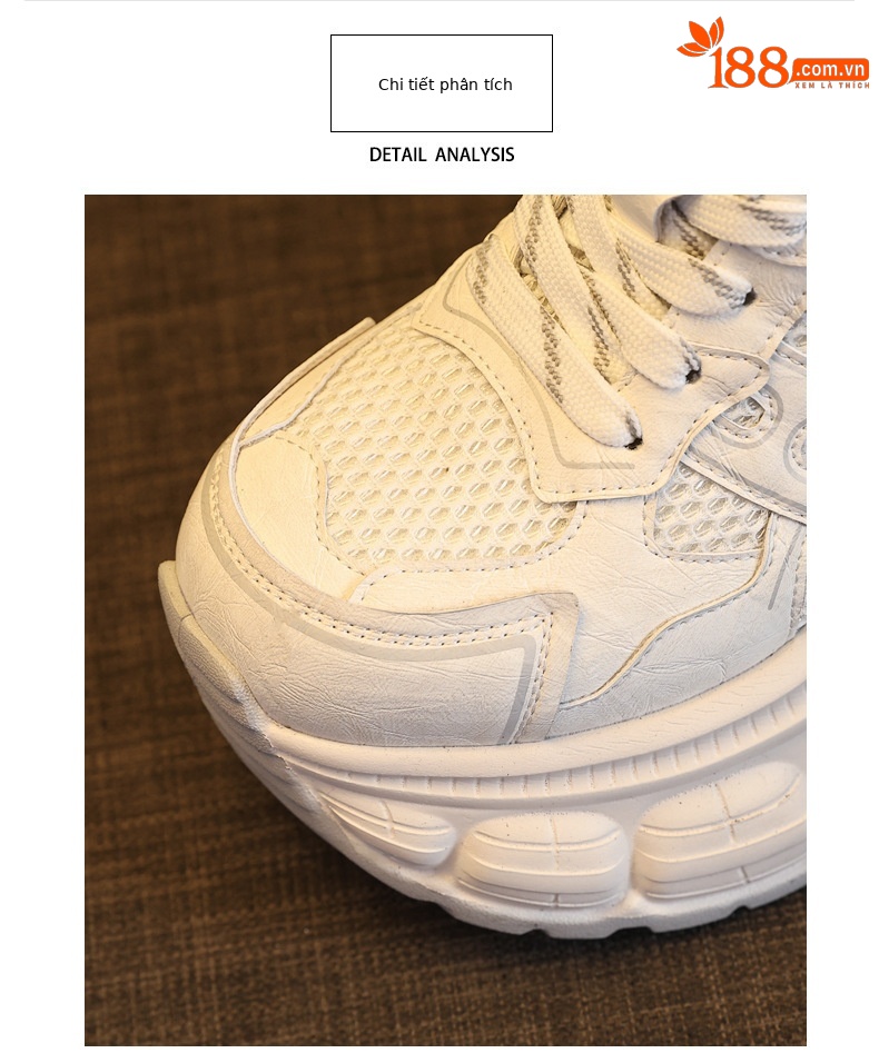 Giày sneaker nữ chunky đế dày mặt lưới thoáng khí, phong cách thể thao — màu trắng chi tiết 6