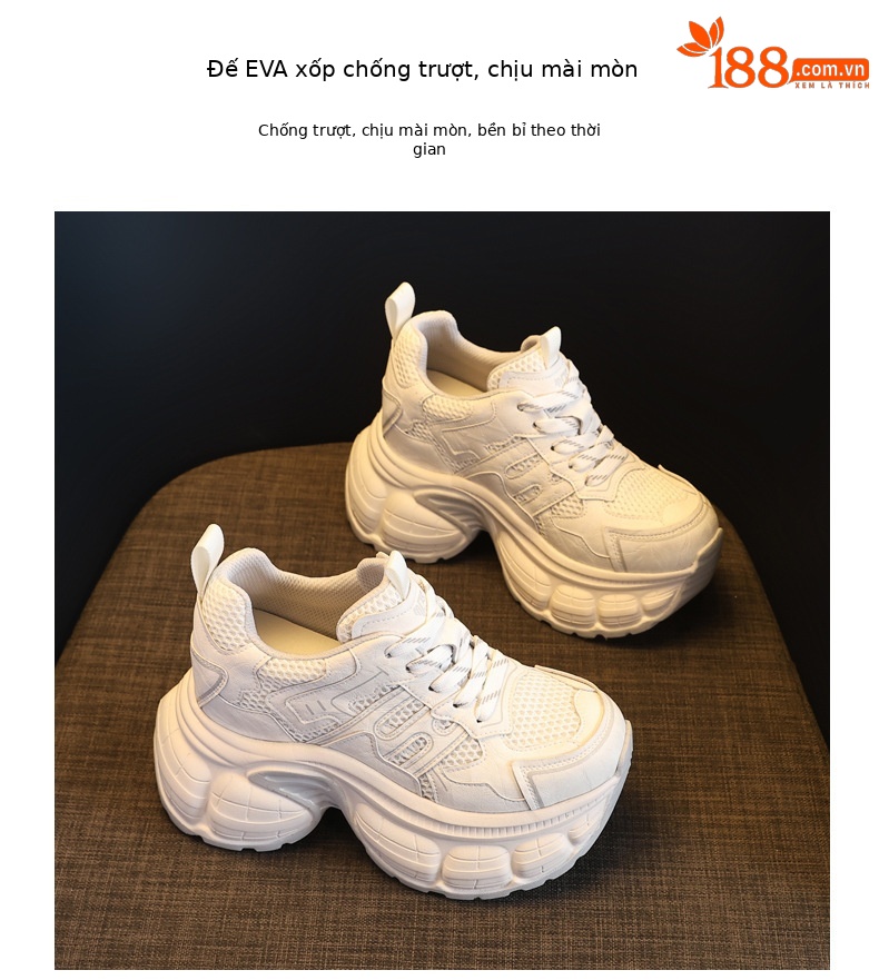 Giày sneaker nữ chunky đế dày mặt lưới thoáng khí, phong cách thể thao — màu trắng chi tiết 9
