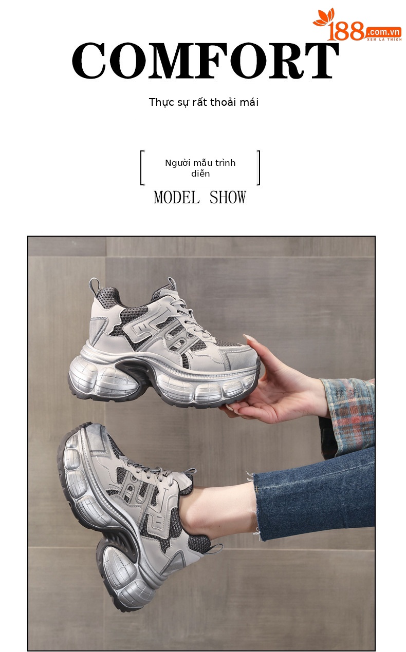 Giày sneaker nữ chunky đế dày mặt lưới thoáng khí, phong cách thể thao — màu trắng chi tiết 10