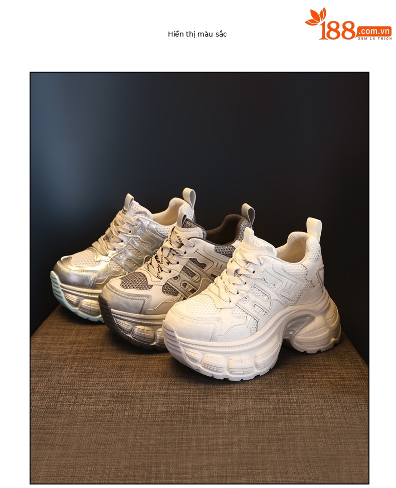 Giày sneaker nữ chunky đế dày mặt lưới thoáng khí, phong cách thể thao — màu trắng chi tiết 17