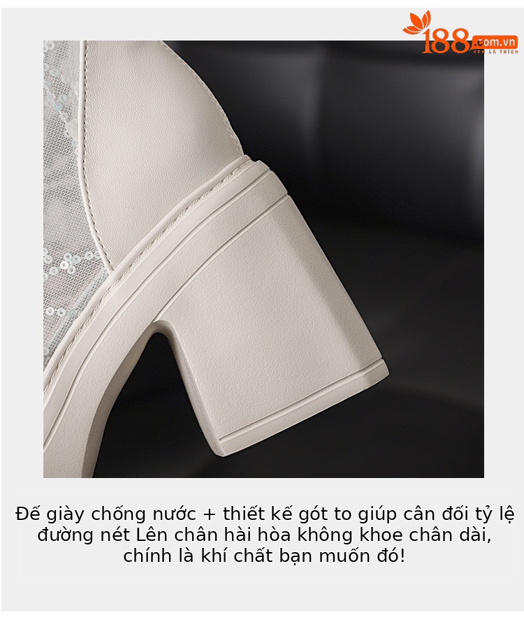 Boot nữ cổ thấp mũi nhọn gót 10 cm đế xuồng ren hở mùa hè — màu đen, màu trắng ngà chi tiết 7