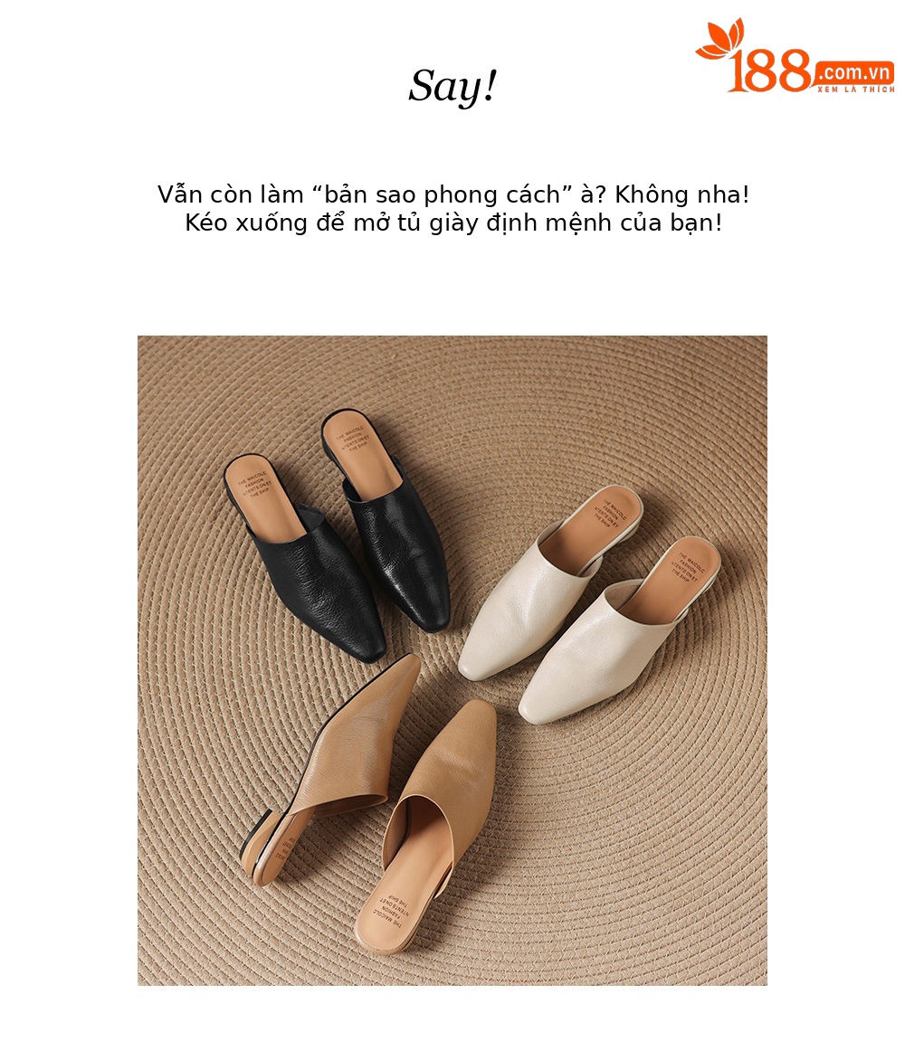 Giày mule nữ da cừu mũi vuông đế bệt — đen chi tiết 3