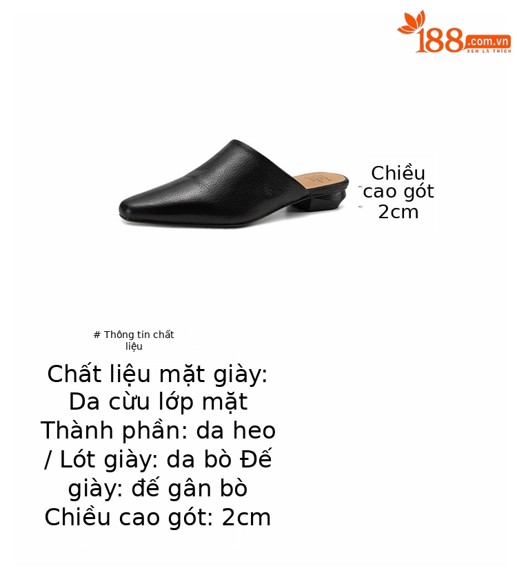Giày mule nữ da cừu mũi vuông đế bệt — đen chi tiết 4