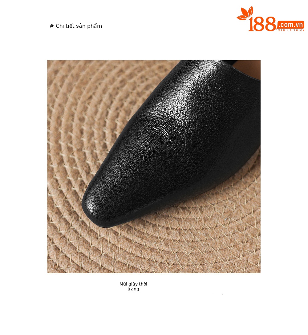 Giày mule nữ da cừu mũi vuông đế bệt — đen chi tiết 12