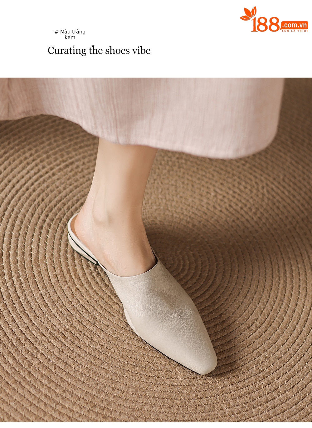 Giày mule nữ da cừu mũi vuông đế bệt — đen chi tiết 16