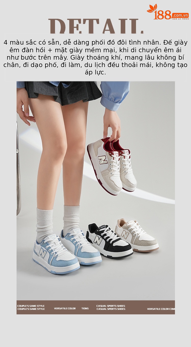 Giày sneaker nam cổ thấp đế dày phong cách retro thể thao — 565 Trắng Xanh chi tiết 4