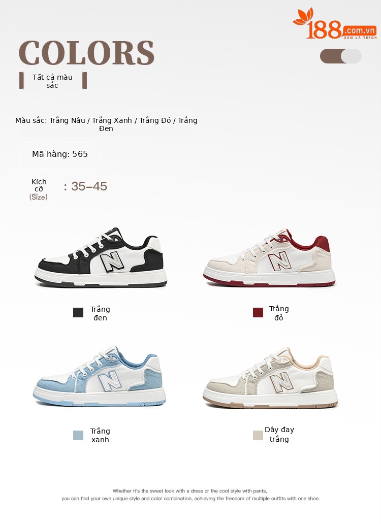 Giày sneaker nam cổ thấp đế dày phong cách retro thể thao — 565 Trắng Xanh chi tiết 7