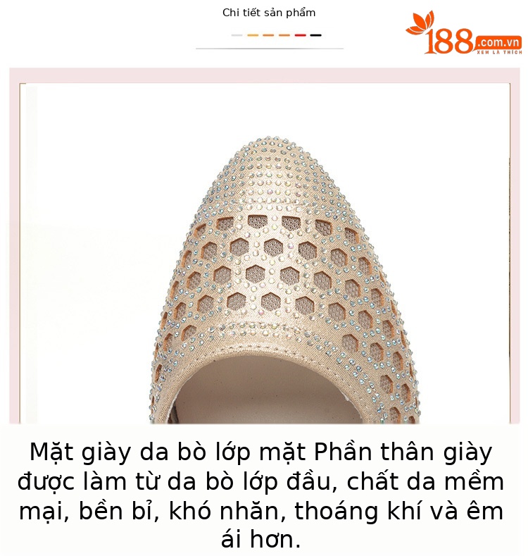 Sandal nữ quai ngang da thật lỗ thoáng mũi kín gót 4.5 cm — Vàng【Gót trung 4.5cm】 chi tiết 3