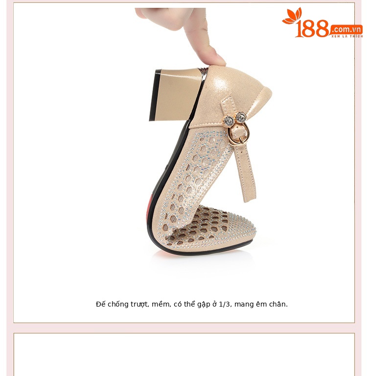 Sandal nữ quai ngang da thật lỗ thoáng mũi kín gót 4.5 cm — Vàng【Gót trung 4.5cm】 chi tiết 4