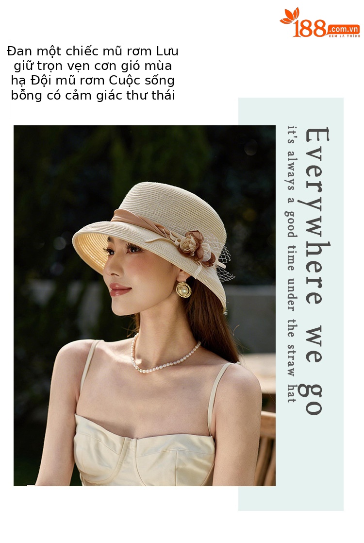 Mũ rộng vành nữ chống nắng hình hoa tulip lập thể, đi biển dã ngoại — màu be chi tiết 5