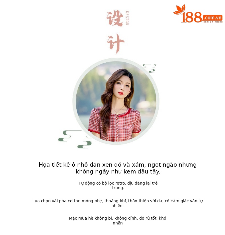 Đầm maxi nữ thắt eo cổ tròn họa tiết kẻ caro vintage — Màu ảnh chi tiết 1