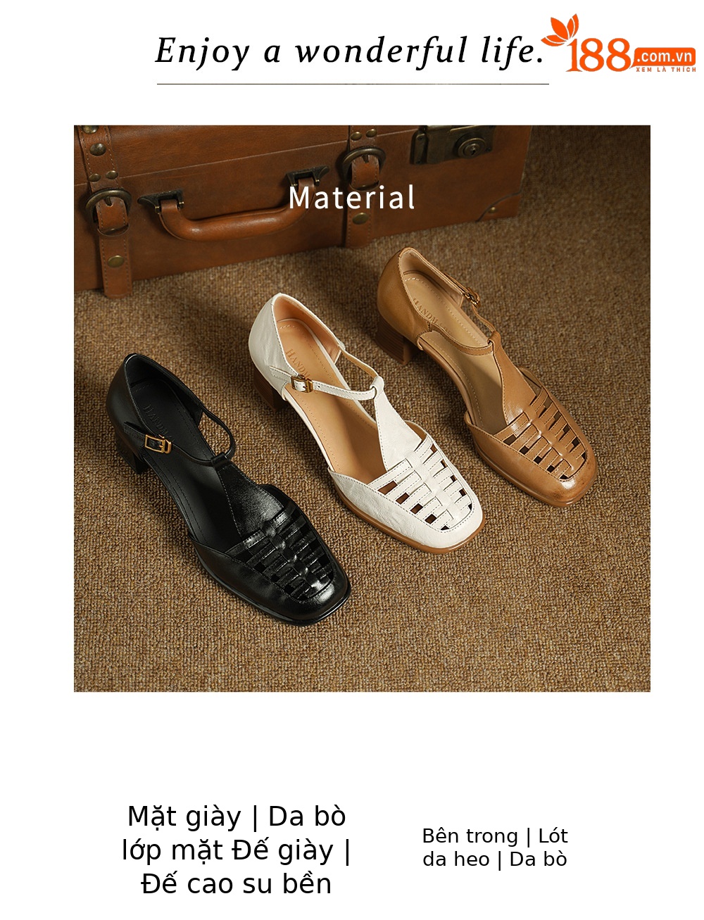 Sandal nữ da bò dệt quai chữ T kiểu La Mã, đế thấp thoáng mát — đen chi tiết 2