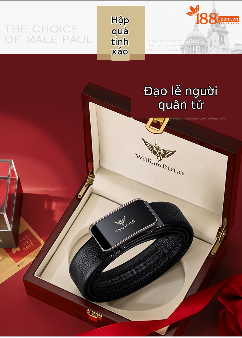 Thắt lưng da bò nam cao cấp Hoàng đế Paul – phong cách công sở, đi làm, dây lưng thời trang bản vừa — 120cm, 130cm, 110cm, 125cm chi tiết 8