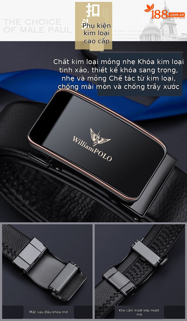 Thắt lưng da bò nam cao cấp Hoàng đế Paul – phong cách công sở, đi làm, dây lưng thời trang bản vừa — 120cm, 130cm, 110cm, 125cm chi tiết 6
