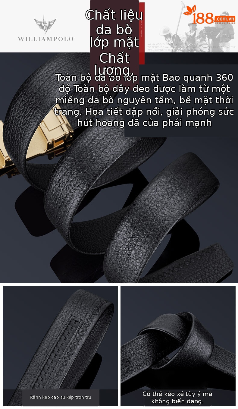 Thắt lưng da bò nam cao cấp Hoàng đế Paul – khóa tự động, phong cách công sở — 120cm, 130cm, 110cm, 125cm chi tiết 7