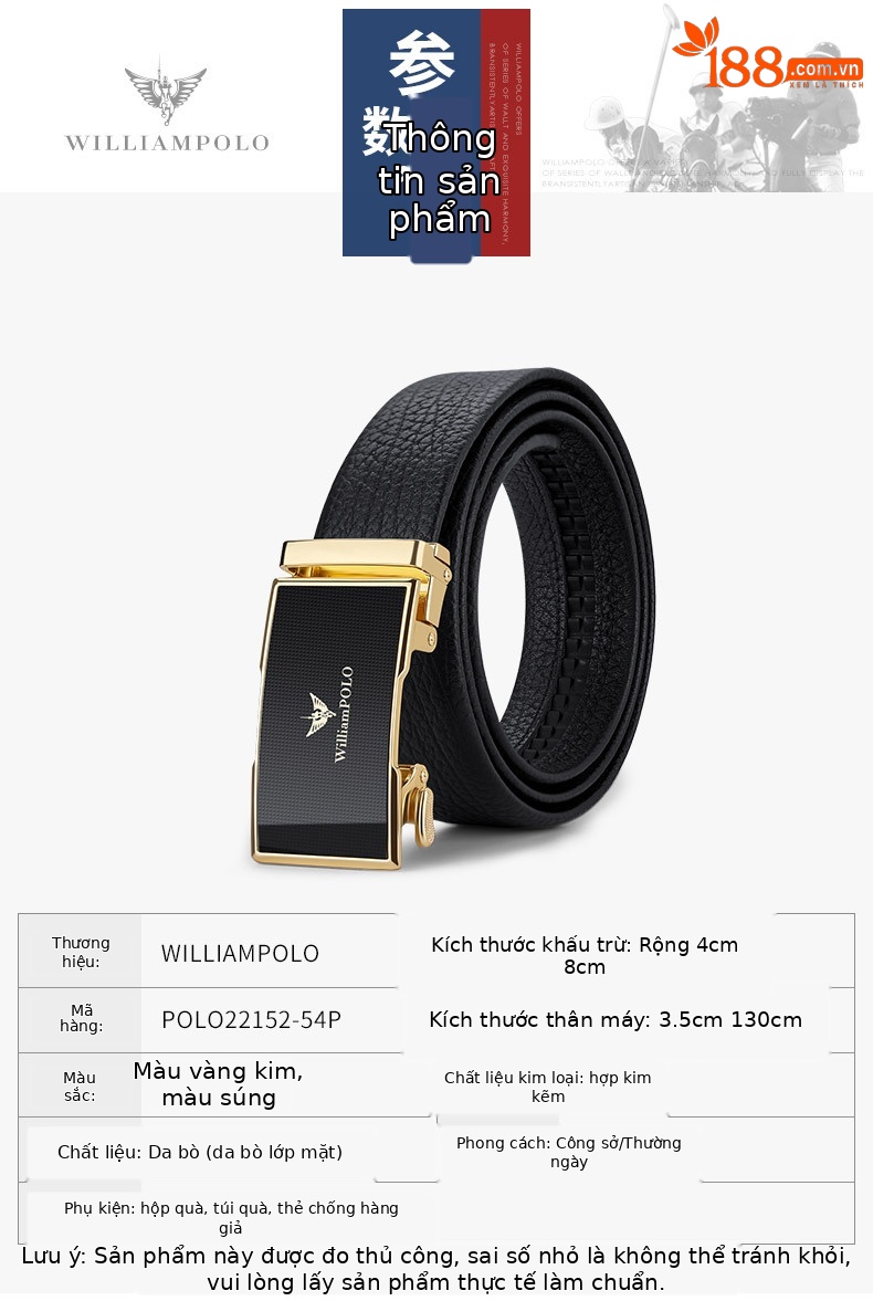 Thắt lưng da bò nam cao cấp Hoàng đế Paul – khóa tự động, phong cách công sở — 120cm, 130cm, 110cm, 125cm chi tiết 10