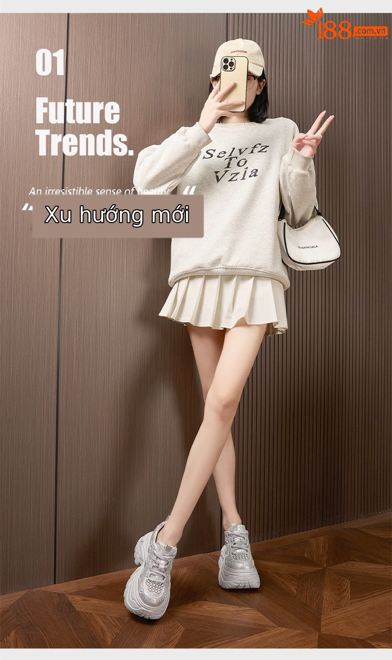 Giày cao gót nữ đế xuồng platform rhinestone lưới thoáng khí, gót siêu cao 8 cm — Bạc, Trắng, Đen chi tiết 2