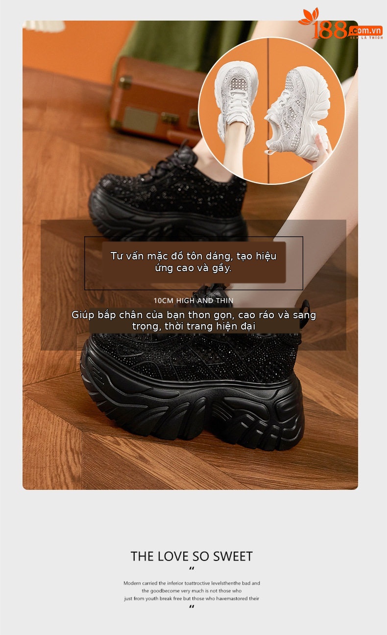 Giày cao gót nữ đế xuồng platform rhinestone lưới thoáng khí, gót siêu cao 8 cm — Bạc, Trắng, Đen chi tiết 9