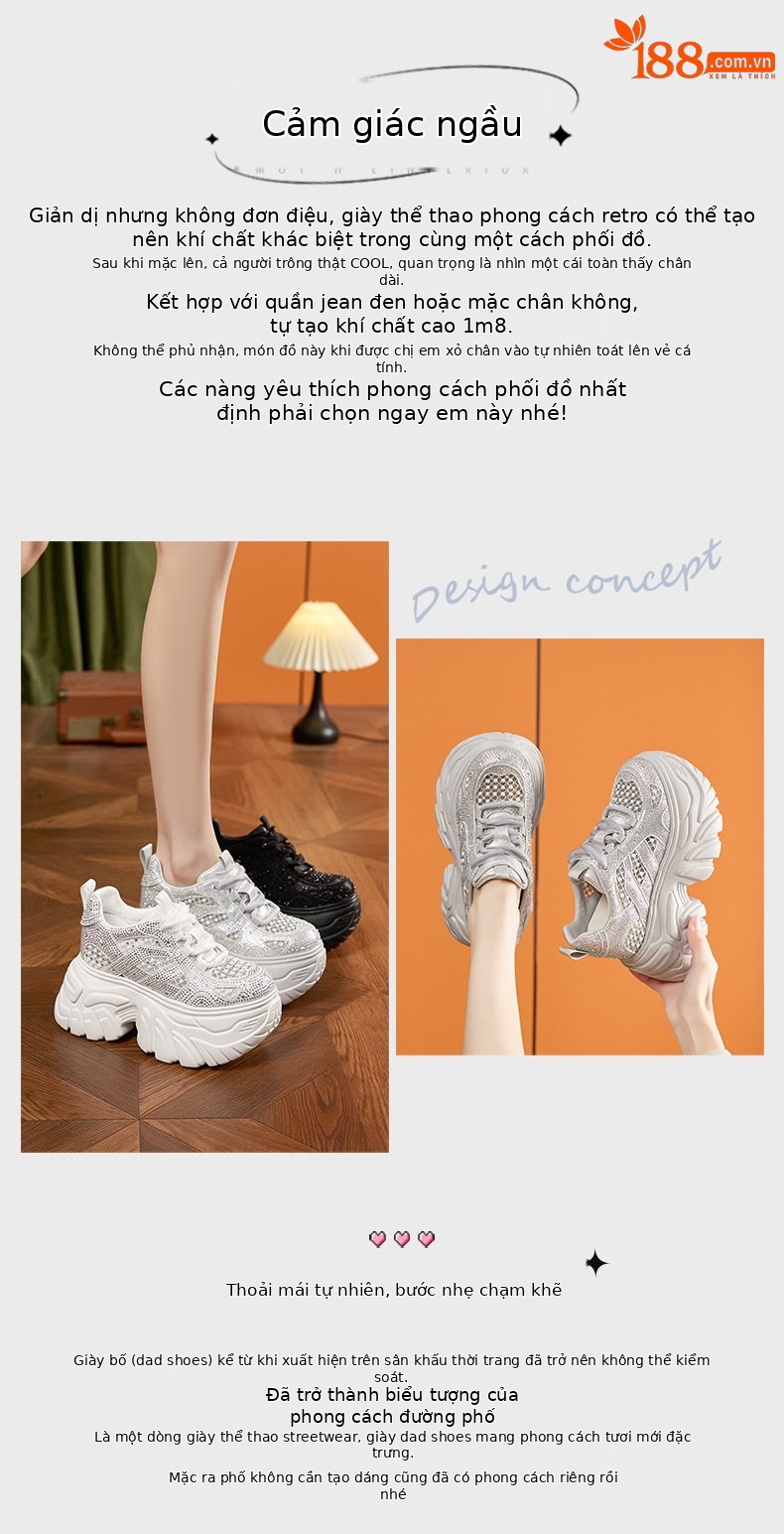 Giày cao gót nữ đế xuồng platform rhinestone lưới thoáng khí, gót siêu cao 8 cm — Bạc, Trắng, Đen chi tiết 4