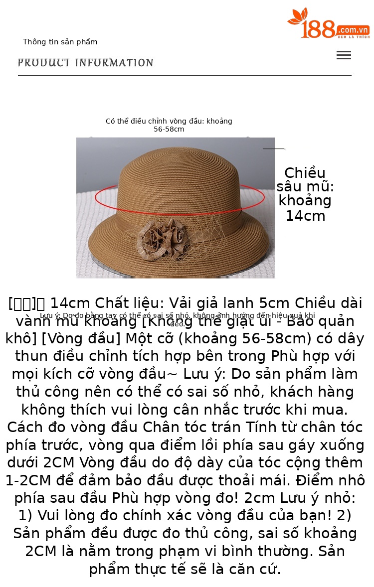 Mũ rộng vành nữ đi biển chất liệu lụa gai hoa nhỏ, chống nắng, kiểu mũ chậu thời trang — màu be chi tiết 2