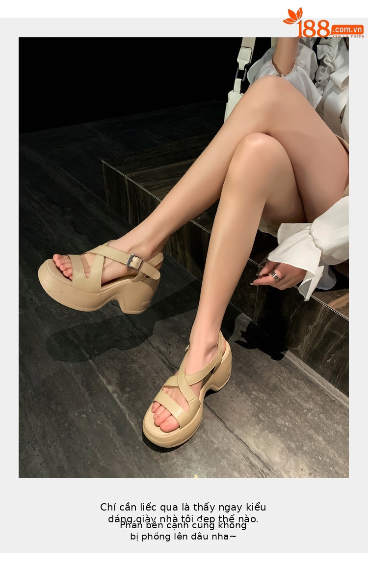 Sandal cao gót nữ hở mũi đế platform tăng chiều cao, da thật, phong cách La Mã — màu đen, màu mơ chi tiết 5