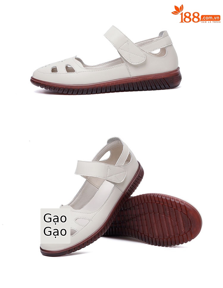 Sandal da thật nữ đế cao su bệt thoáng khí, phong cách thoải mái cho mẹ — màu đen chi tiết 16