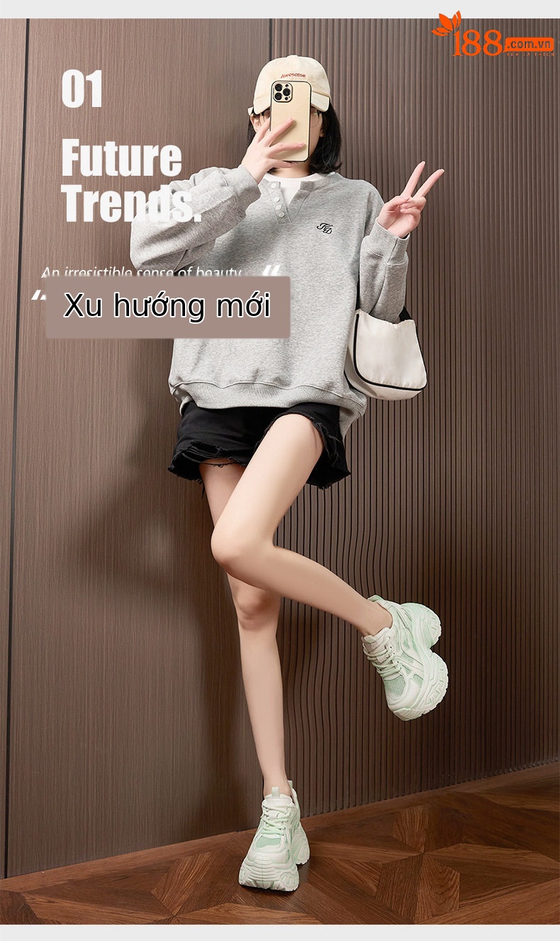 Giày sandal cao gót nữ hở mũi đế xuồng platform, gót siêu cao 8 cm, form mũi tròn, quai ngang dây buộc — Bột trắng, Bạc, Trắng, xanh lá chi tiết 2