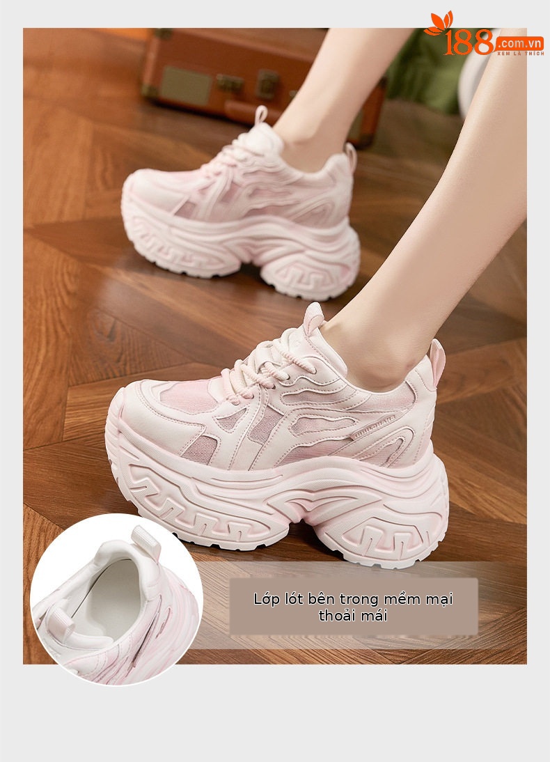 Giày sandal cao gót nữ hở mũi đế xuồng platform, gót siêu cao 8 cm, form mũi tròn, quai ngang dây buộc — Bột trắng, Bạc, Trắng, xanh lá chi tiết 5