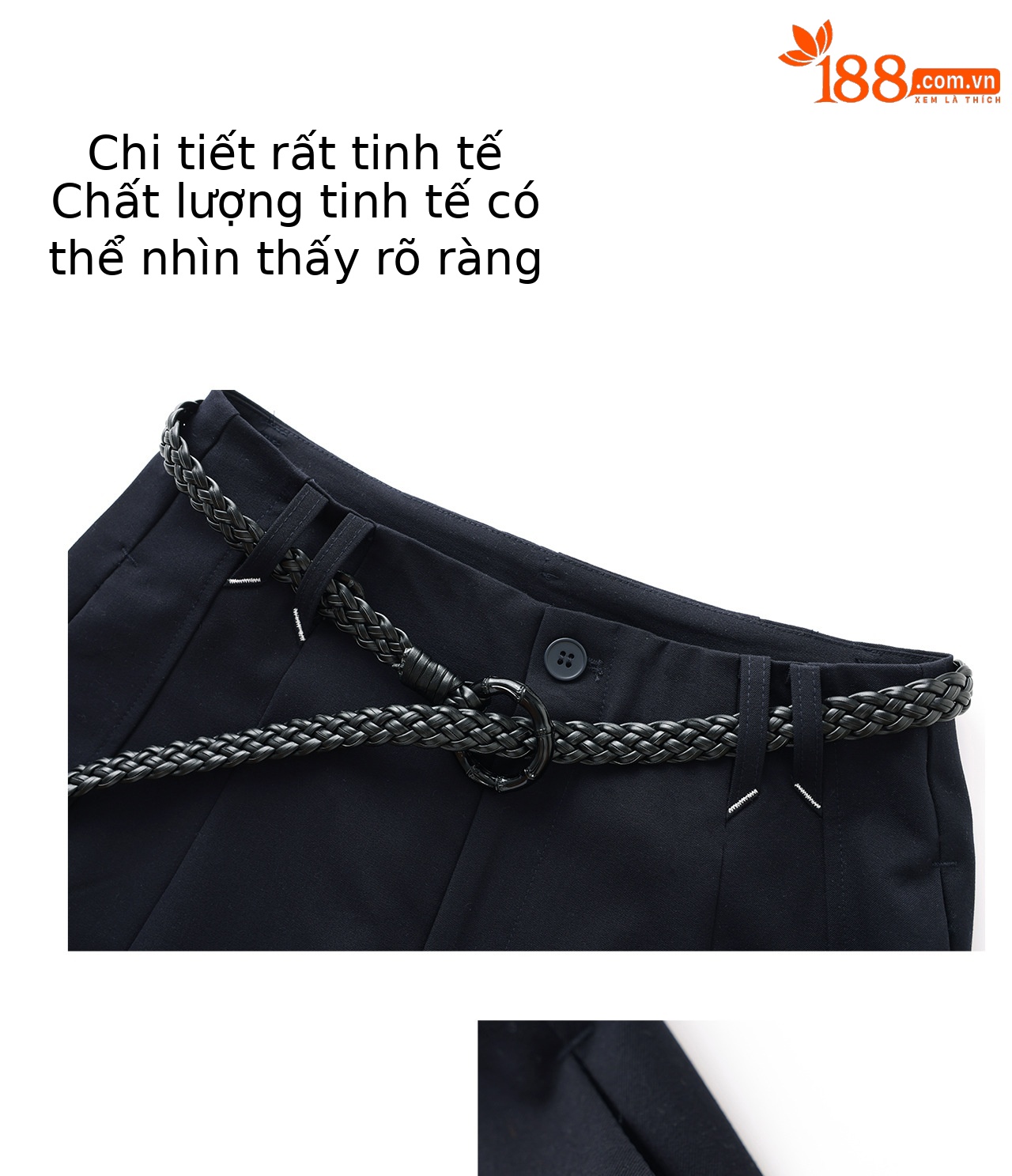 Quần culottes nữ ống rộng dáng suông chất len pha tơ nhân tạo cao cấp — Xanh lông mòng đen chi tiết 7