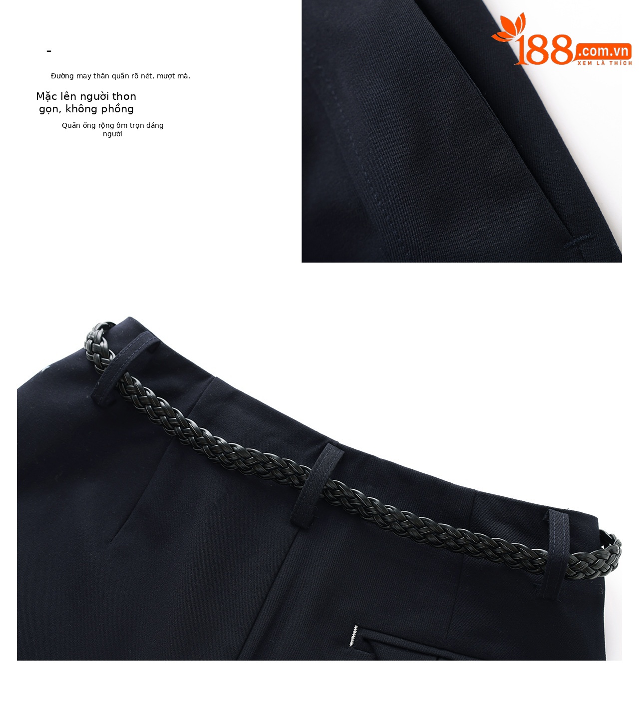 Quần culottes nữ ống rộng dáng suông chất len pha tơ nhân tạo cao cấp — Xanh lông mòng đen chi tiết 8