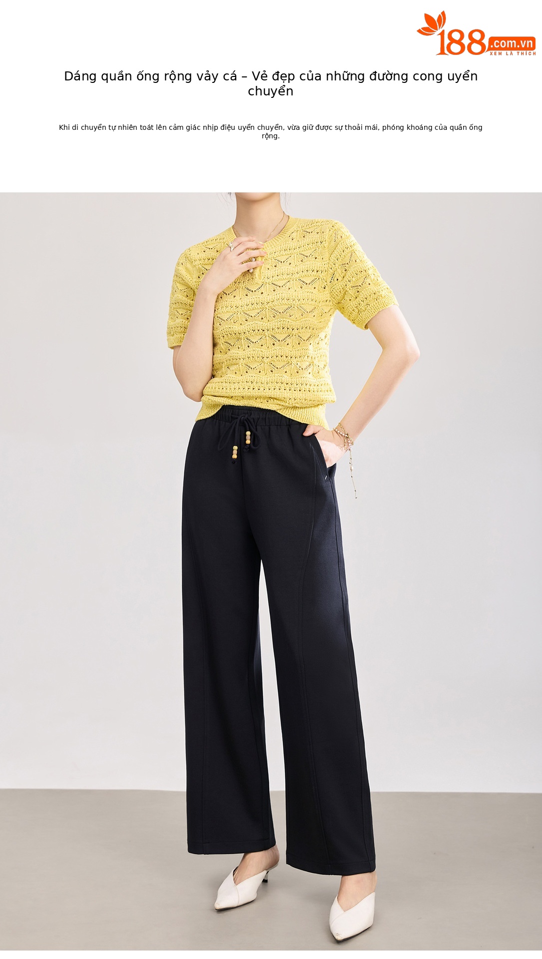 Quần culottes nữ ống rộng cạp thun dây rút vải mềm rủ — màu sắc chi tiết 5