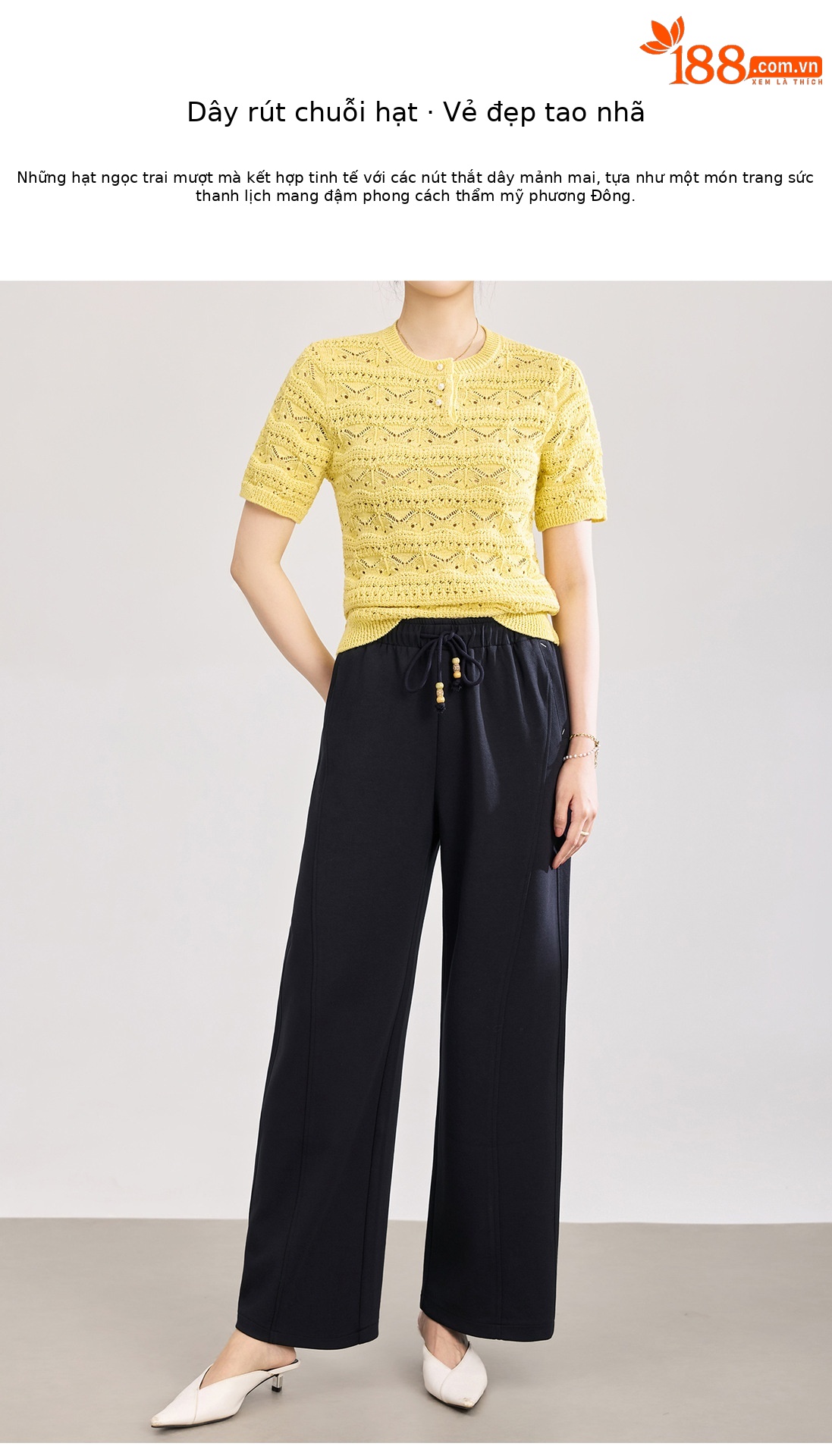 Quần culottes nữ ống rộng cạp thun dây rút vải mềm rủ — màu sắc chi tiết 6