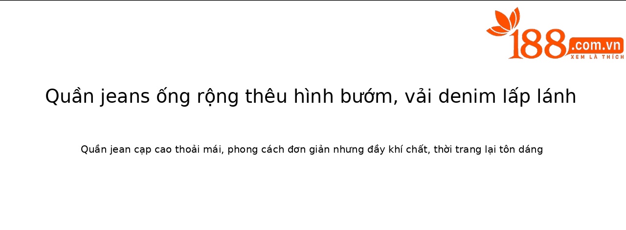 Quần jean nữ ống rộng chất liệu cotton phối lụa, thêu bướm đính kim cương — xanh lam chi tiết 1
