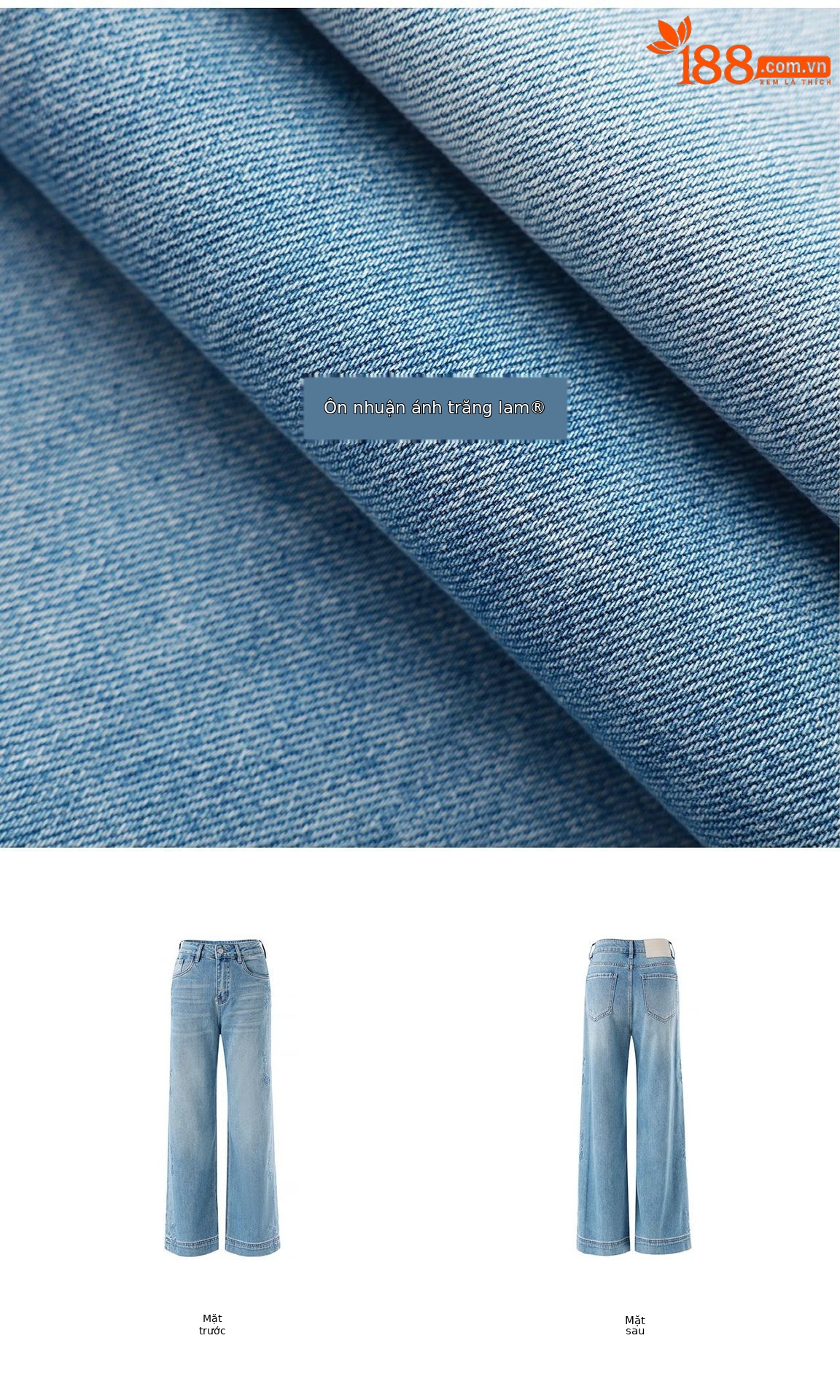 Quần jean nữ ống rộng chất liệu cotton phối lụa, thêu bướm đính kim cương — xanh lam chi tiết 5