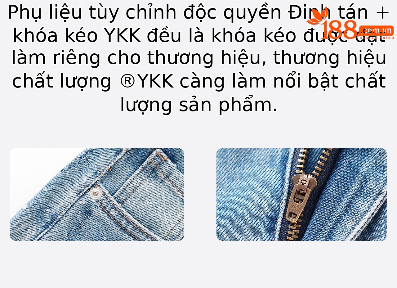 Quần jean nữ ống rộng chất liệu cotton phối lụa, thêu bướm đính kim cương — xanh lam chi tiết 13
