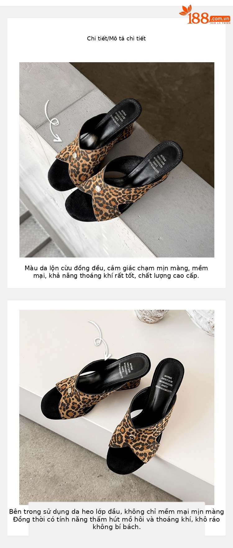 Sandal cao gót nữ hở mũi họa tiết da báo, chất liệu da lộn mịn, gót thô 9 cm — màu nâu, Trang chủ, màu đen chi tiết 2