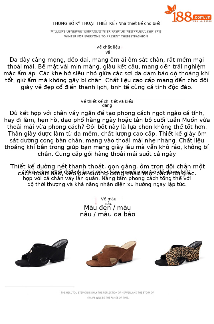 Sandal cao gót nữ hở mũi họa tiết da báo, chất liệu da lộn mịn, gót thô 9 cm — màu nâu, Trang chủ, màu đen chi tiết 1