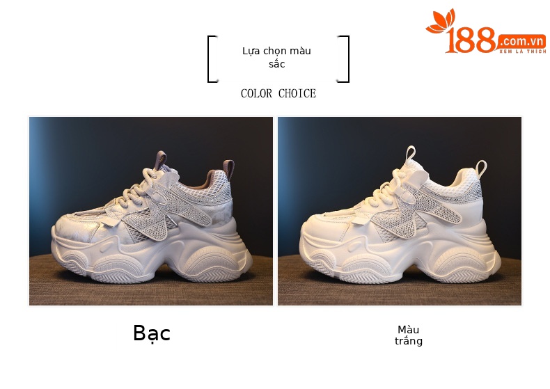 Giày sneaker nữ đế dày tăng chiều cao lưới thoáng khí — màu be chi tiết 2