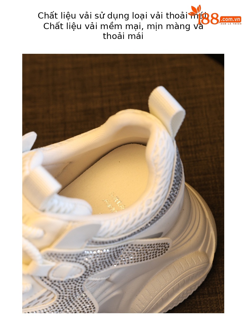 Giày sneaker nữ đế dày tăng chiều cao lưới thoáng khí — màu be chi tiết 8
