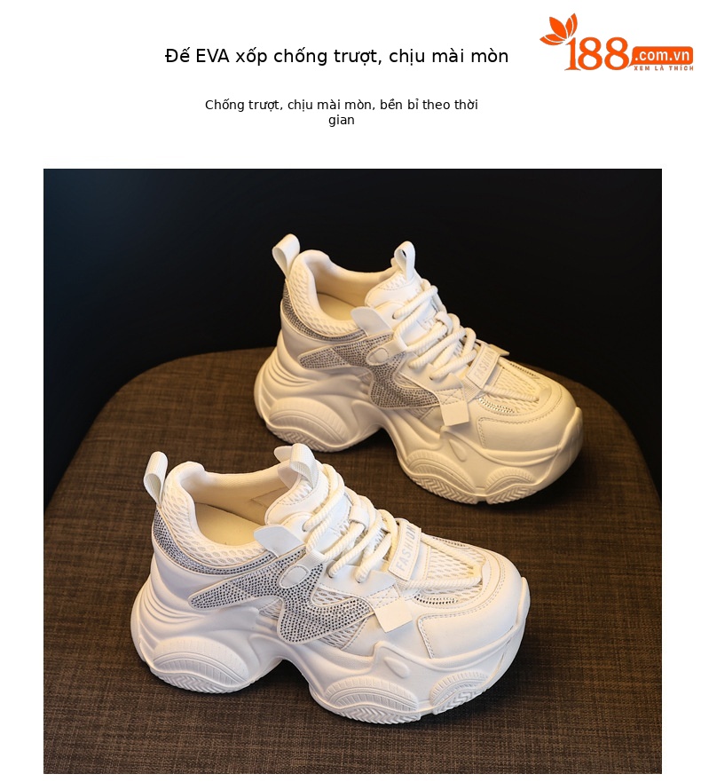 Giày sneaker nữ đế dày tăng chiều cao lưới thoáng khí — màu be chi tiết 10