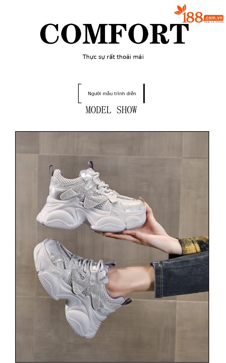 Giày sneaker nữ đế dày tăng chiều cao lưới thoáng khí — màu be chi tiết 11