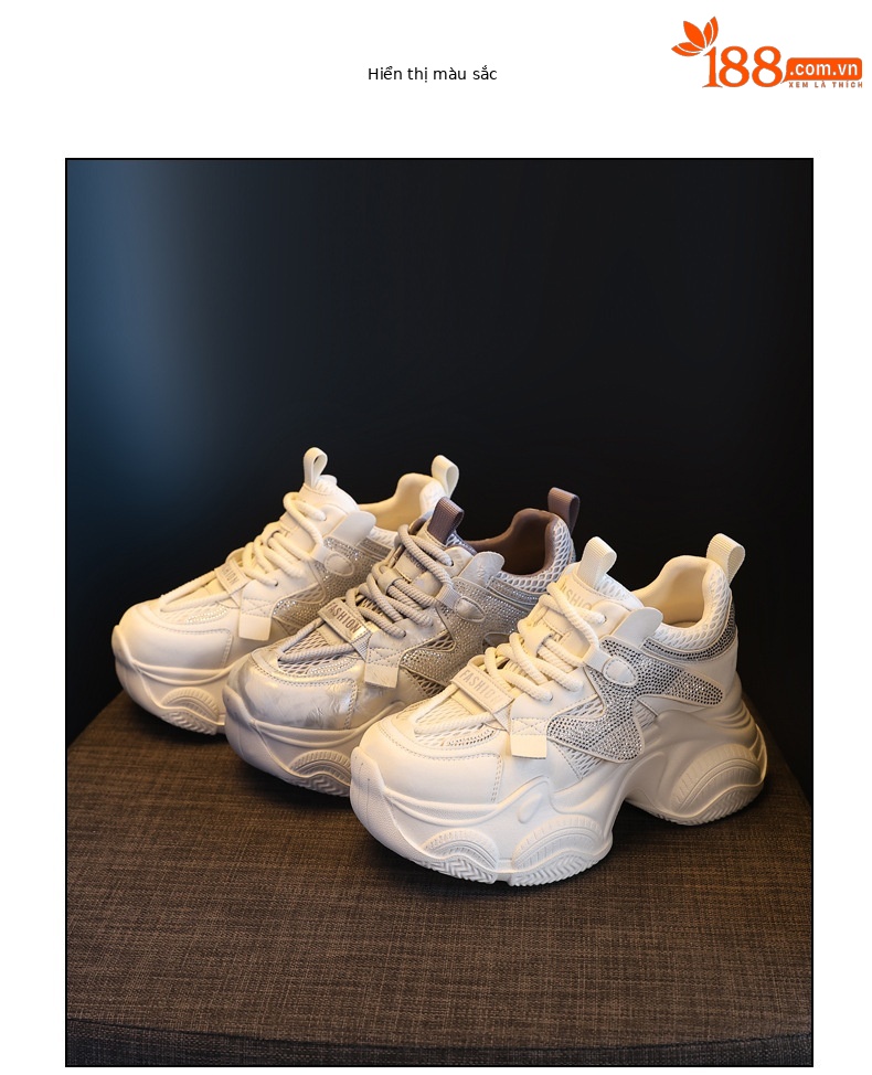 Giày sneaker nữ đế dày tăng chiều cao lưới thoáng khí — màu be chi tiết 18
