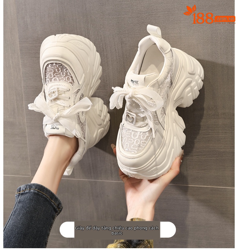 Giày sneaker nữ đế dày lưới thoáng khí phong cách daddy — màu hồng chi tiết 1