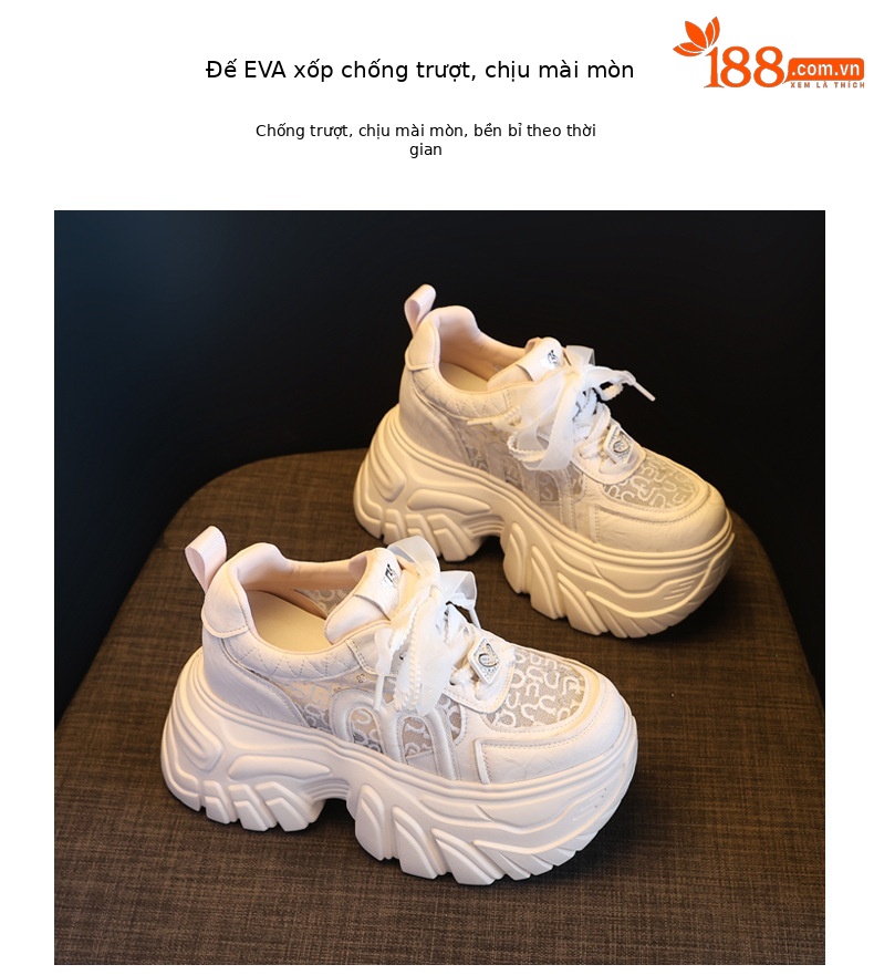 Giày sneaker nữ đế dày lưới thoáng khí phong cách daddy — màu hồng chi tiết 10