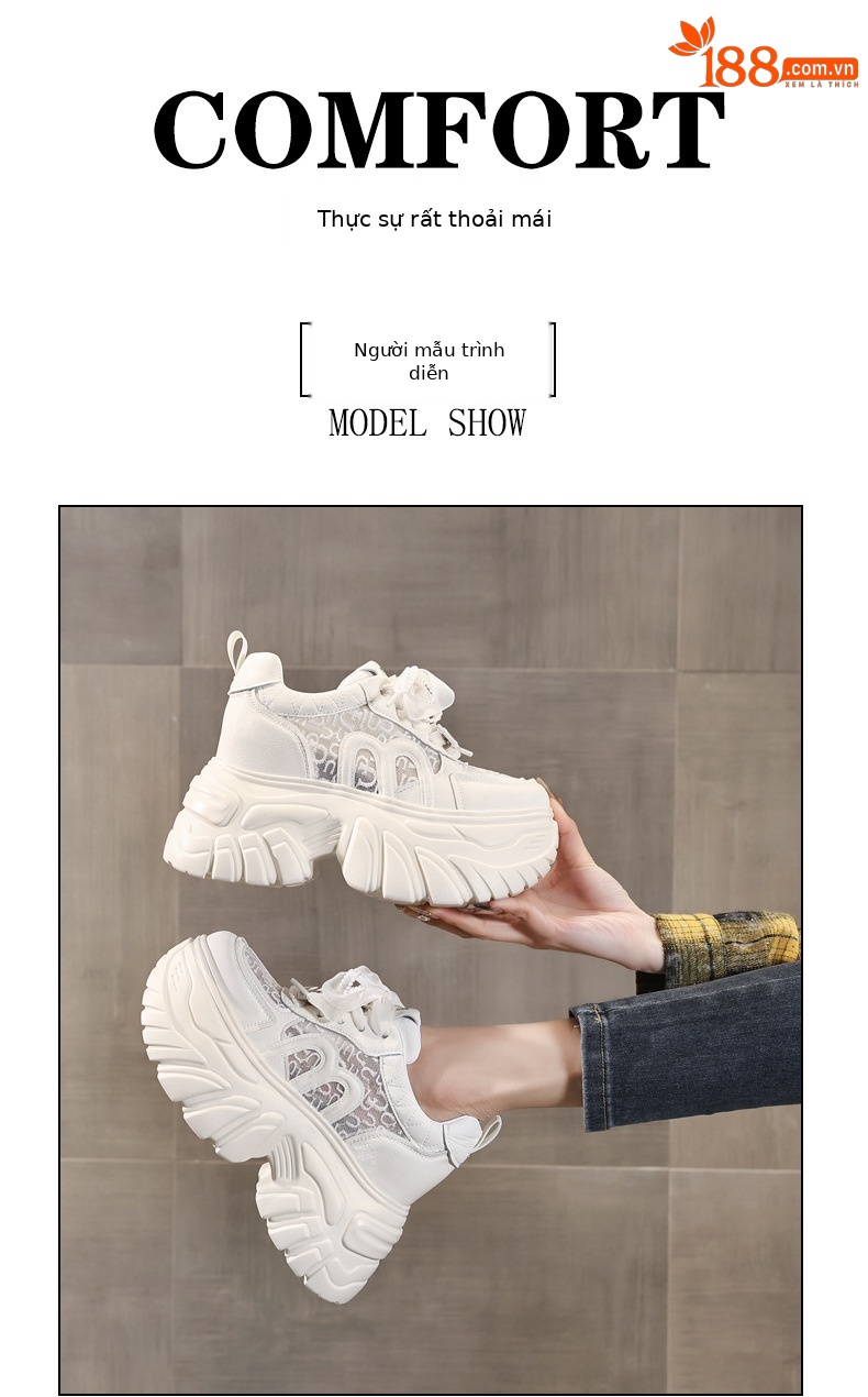 Giày sneaker nữ đế dày lưới thoáng khí phong cách daddy — màu hồng chi tiết 11