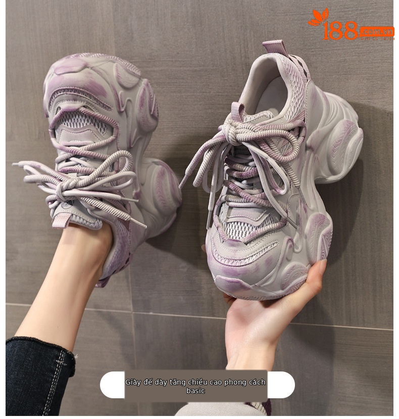 Giày sneaker nữ chunky đế dày tăng chiều cao 10 cm phong cách thể thao — màu trắng chi tiết 1