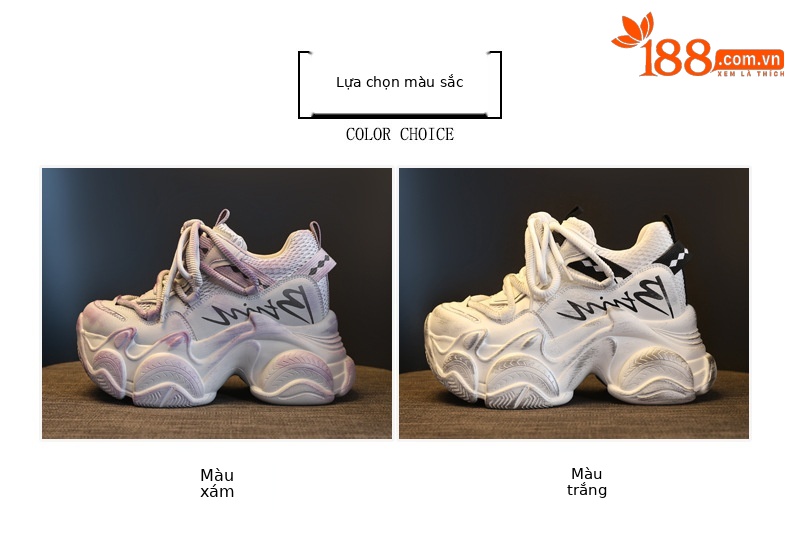 Giày sneaker nữ chunky đế dày tăng chiều cao 10 cm phong cách thể thao — màu trắng chi tiết 2