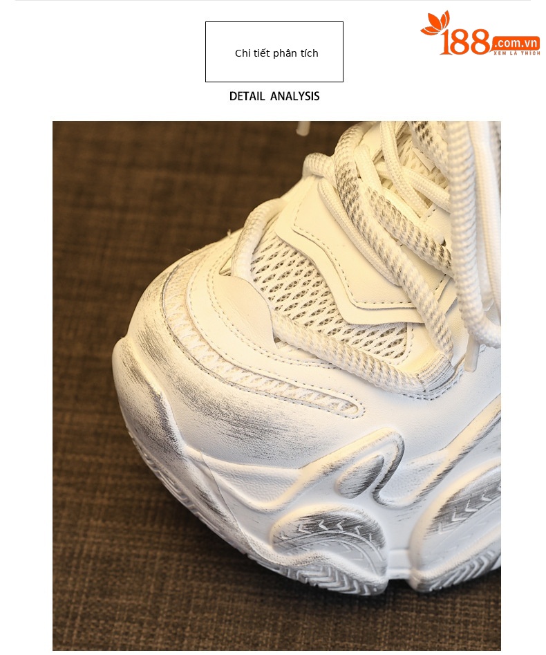 Giày sneaker nữ chunky đế dày tăng chiều cao 10 cm phong cách thể thao — màu trắng chi tiết 7