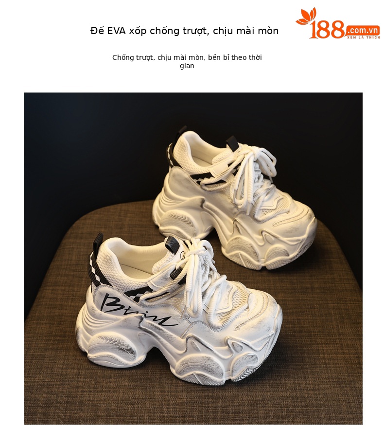 Giày sneaker nữ chunky đế dày tăng chiều cao 10 cm phong cách thể thao — màu trắng chi tiết 10